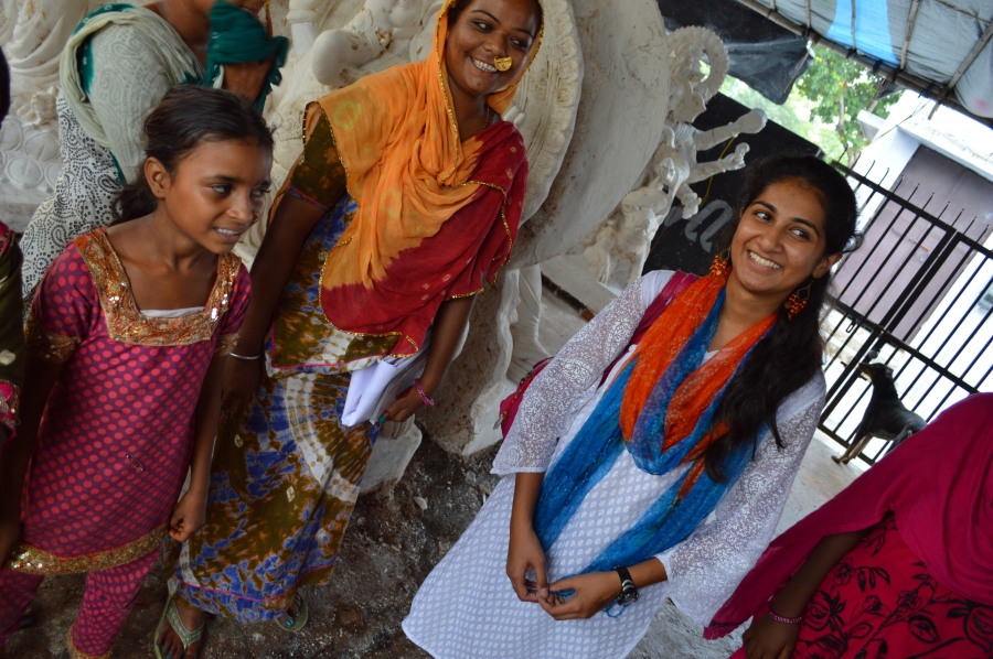 Riana Shah ’14. "The Lang Center was an incredible community of support for me as I built out my social enterprise. I remember using the massive chalkboards in one of the rooms to create my organizational structure and chart out our way forward." She is pictured in India 